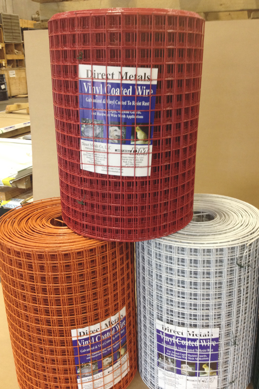 Three Rolls of PVC Wire Mesh In The Colors Red, Orange, And White from Direct Metals